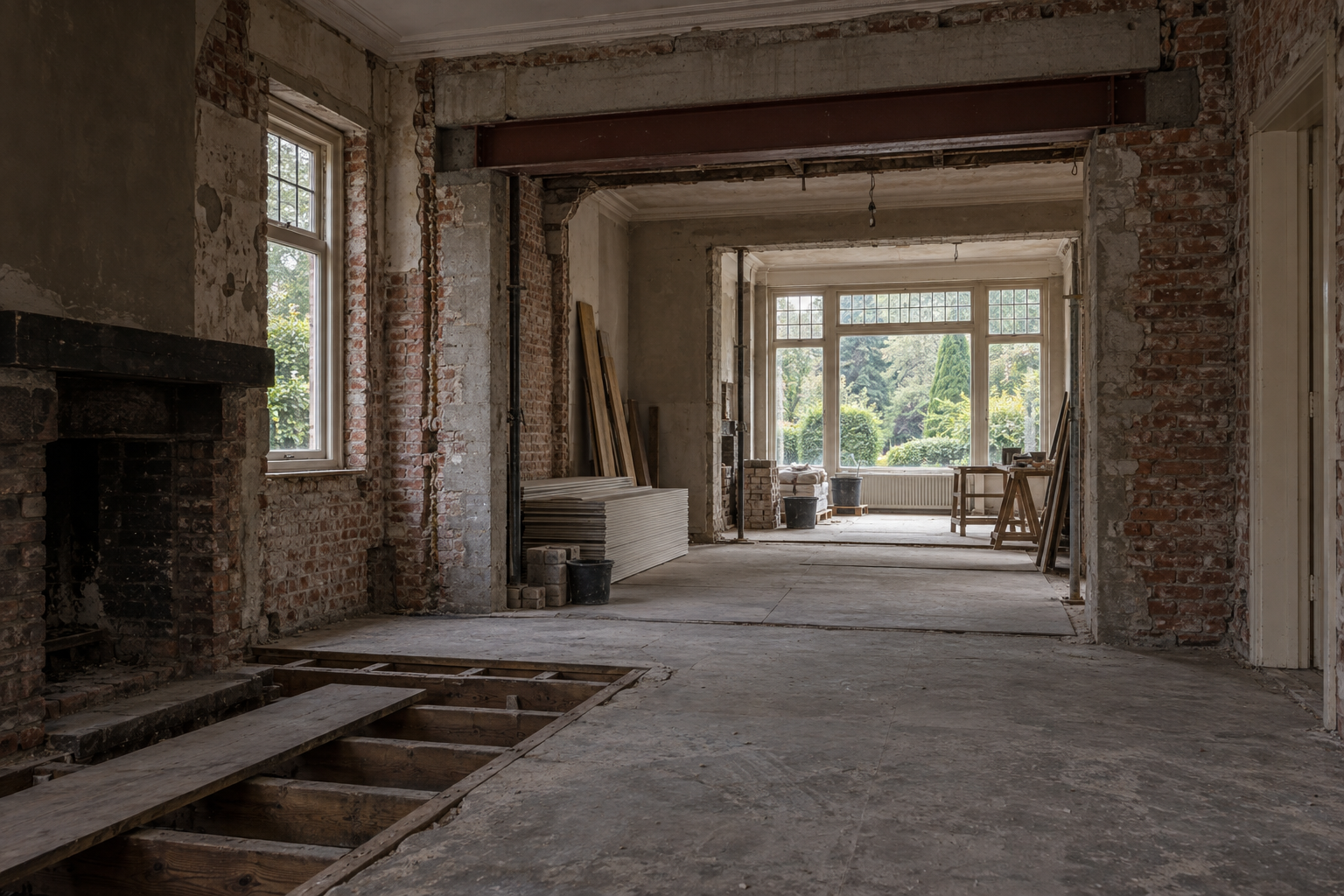 Sfeerbeeld van het interieur van een Nederlandse villa tijdens een verbouwing